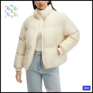 Cropped Puffer Jacket Oversized Winter Quilted Lightweight Chic Y2K